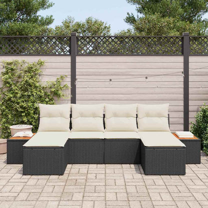 Set Divano da Giardino con cuscino 6 pcs Nero polyrattan
