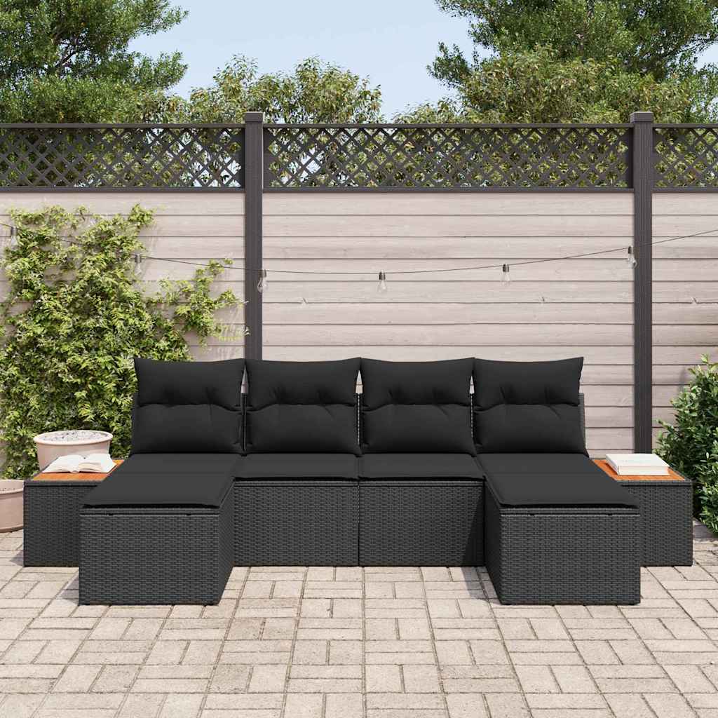 Set Divano da Giardino con cuscino 6 pcs Nero polyrattan