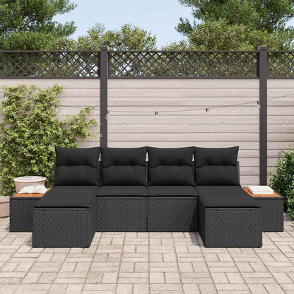 Set Divano da Giardino con cuscino 6 pcs Nero polyrattan