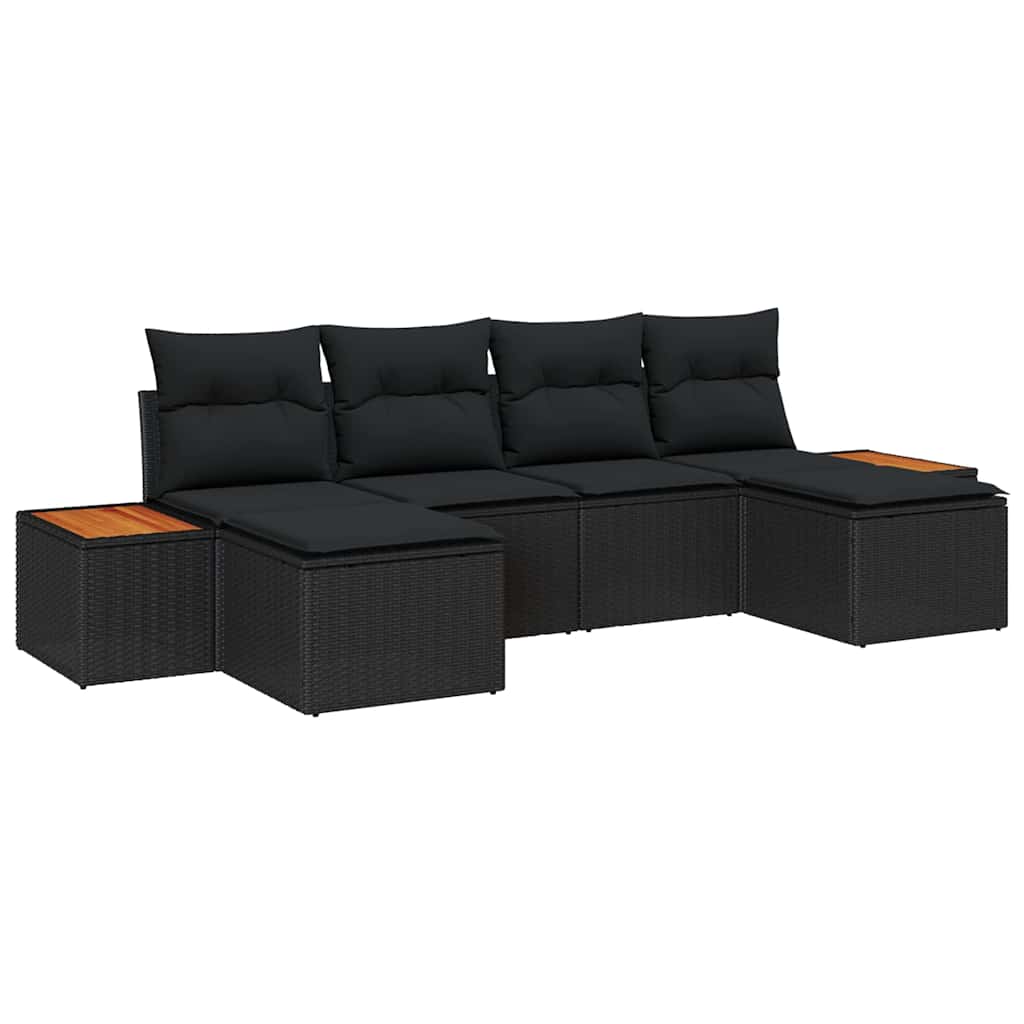 Set Divano da Giardino con cuscino 6 pcs Nero polyrattan