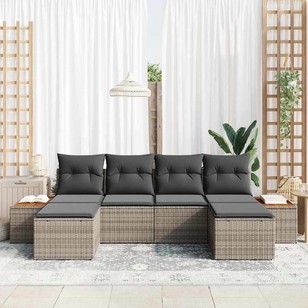 Set Divano da Giardino con cuscino 6 pcs Grigio polyrattan