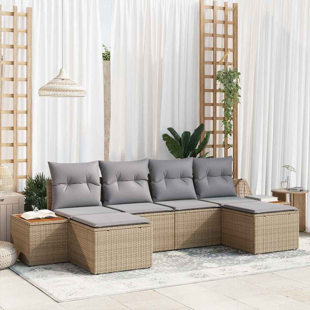 Set Divano da Giardino con cuscino 6 pcs Beige polyrattan