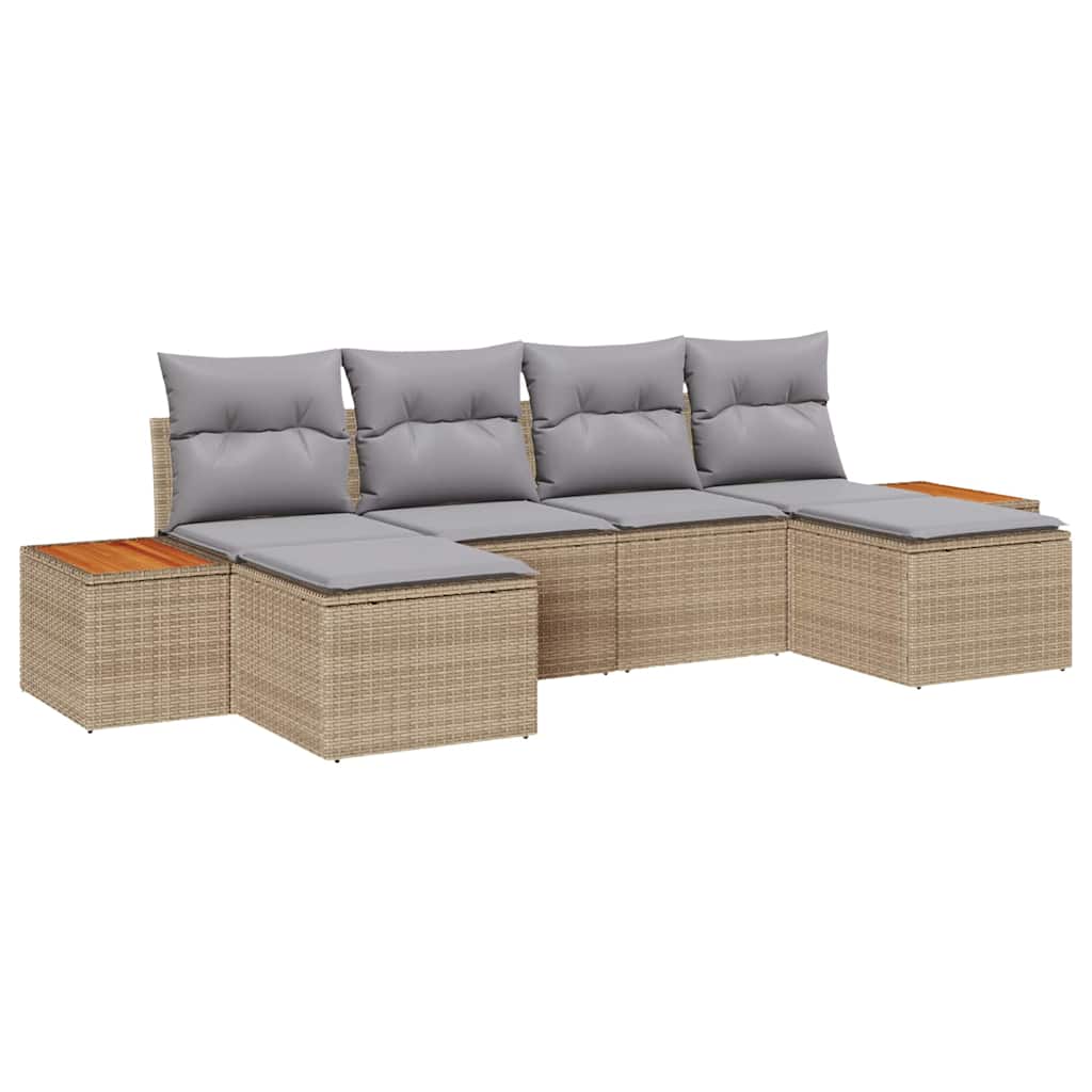 Set Divano da Giardino con cuscino 6 pcs Beige polyrattan