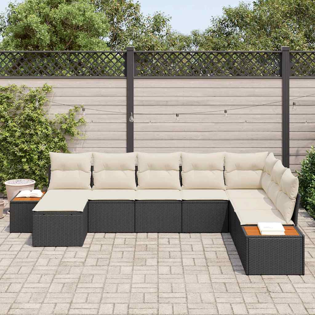 Set Divano da Giardino con cuscino 8 pcs Nero polyrattan