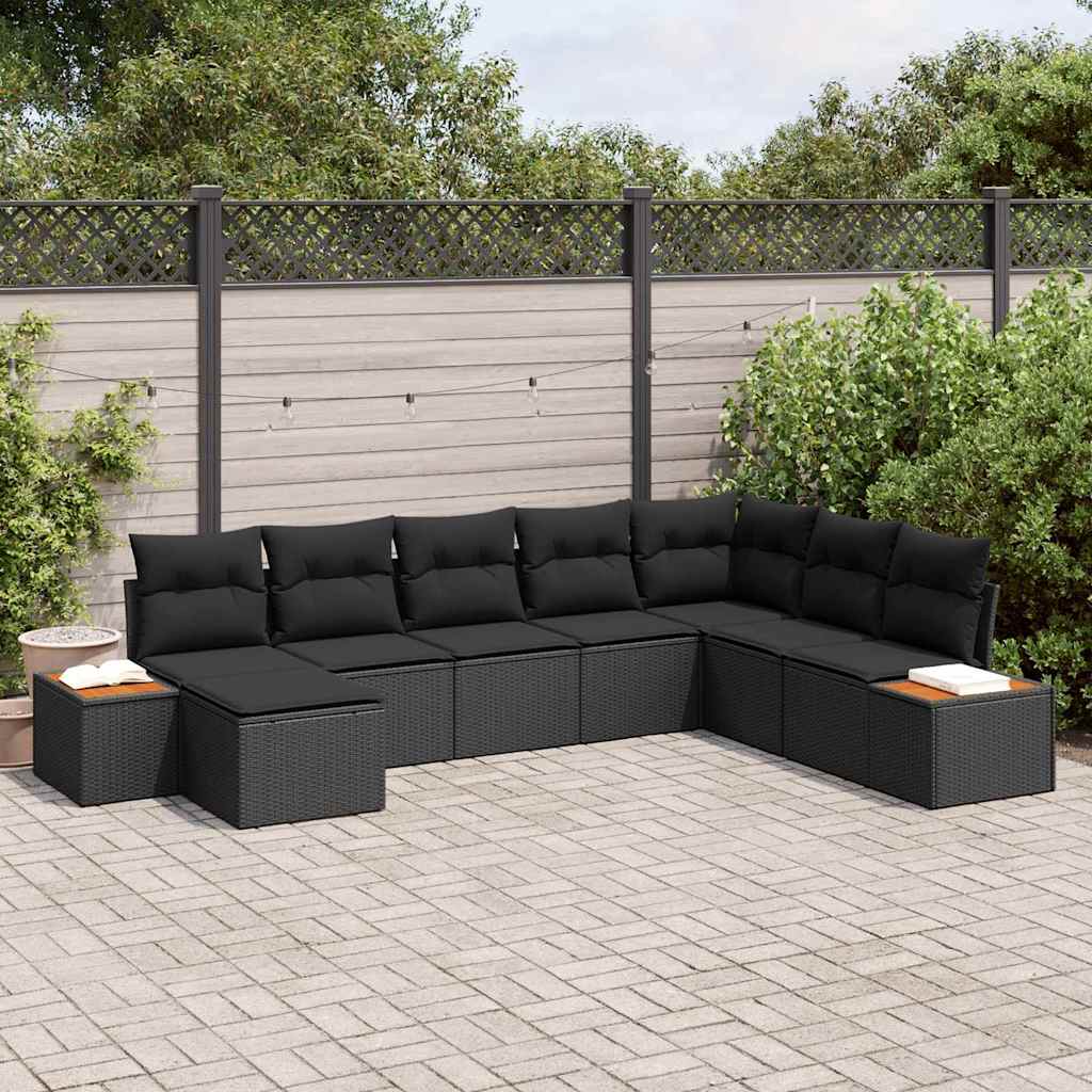 Set Divano da Giardino con cuscino 8 pcs Nero polyrattan