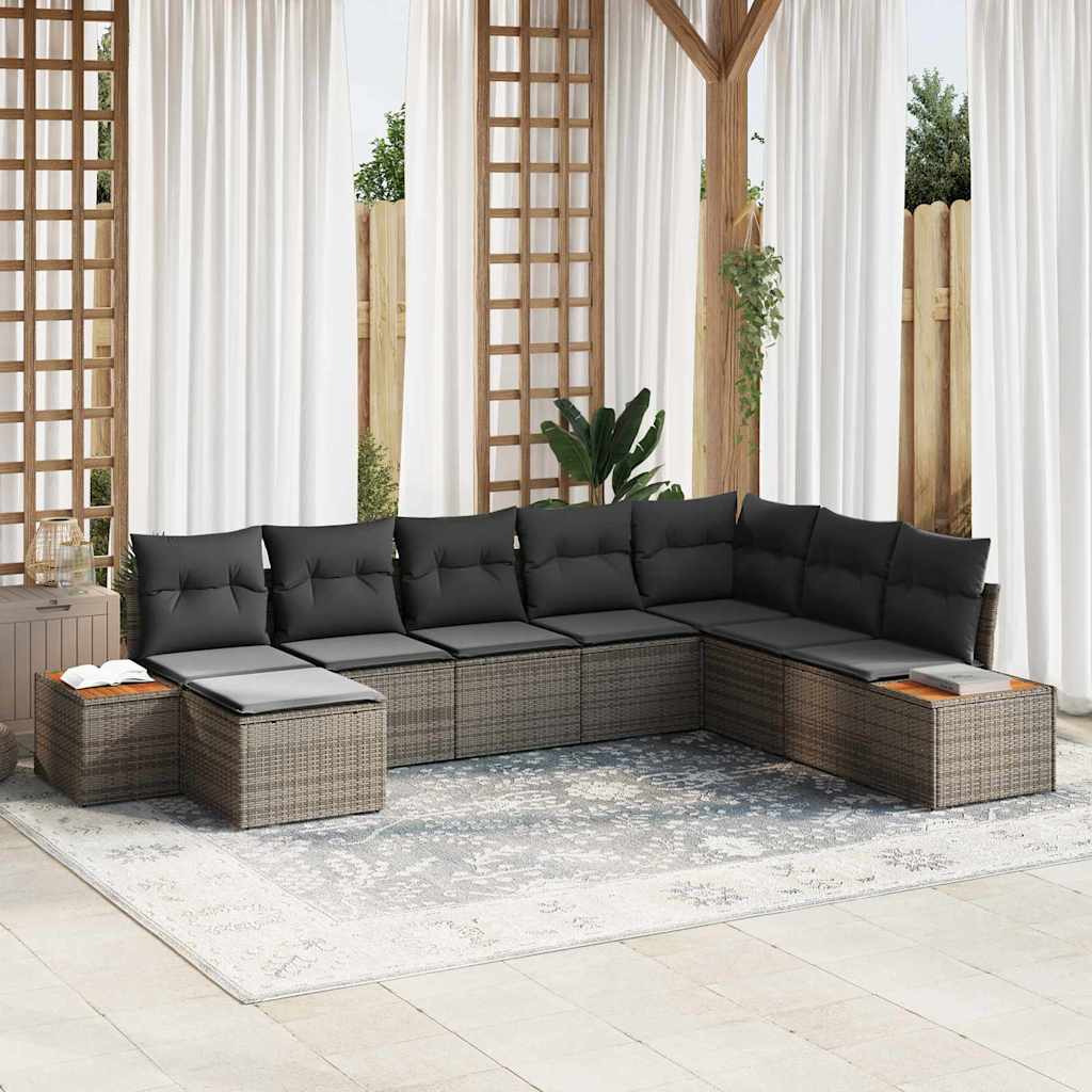 Set Divano da Giardino con cuscino 8 pcs Grigio polyrattan