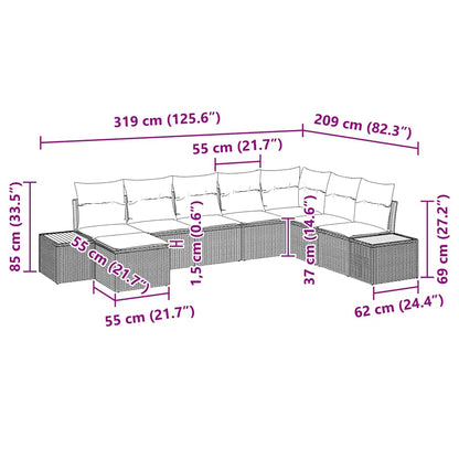 Set Divano da Giardino con cuscino 8 pcs Grigio polyrattan