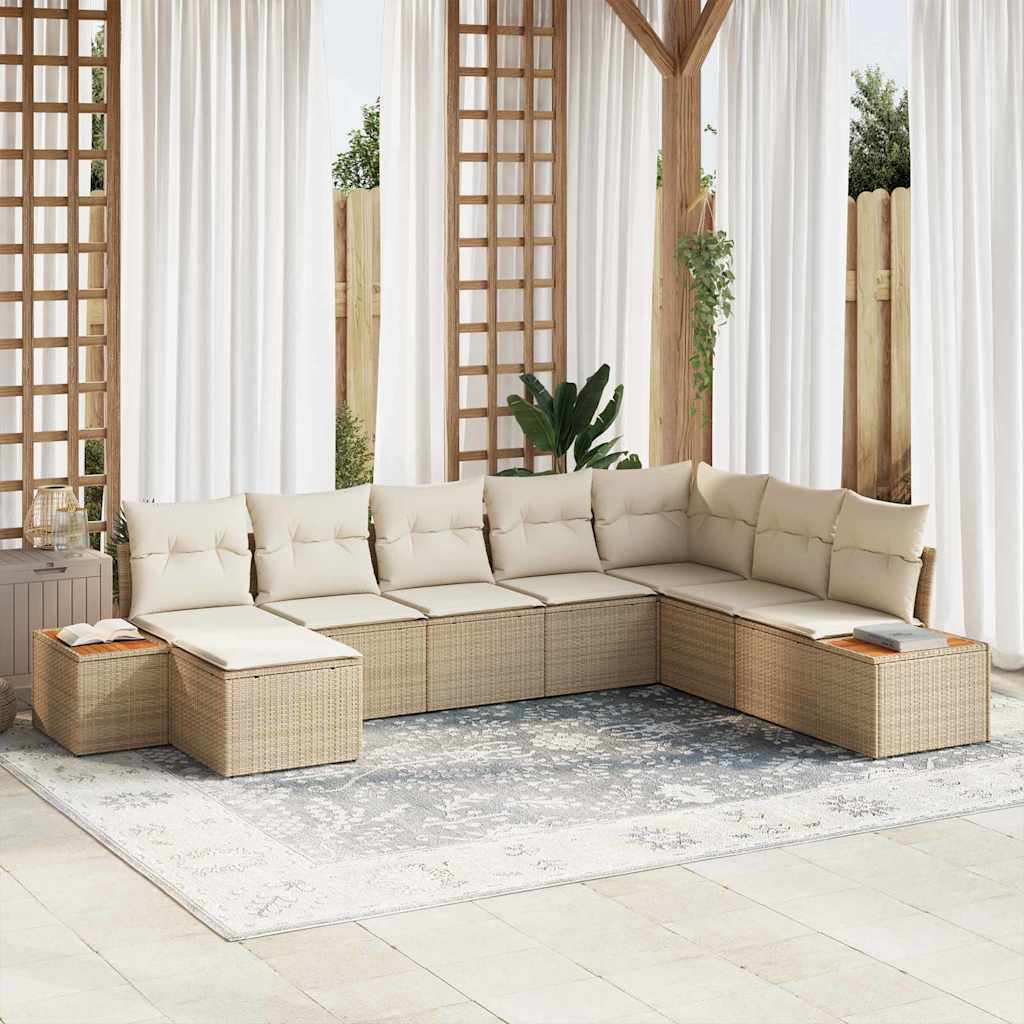 Set Divano da Giardino con cuscino 8 pcs Beige polyrattan