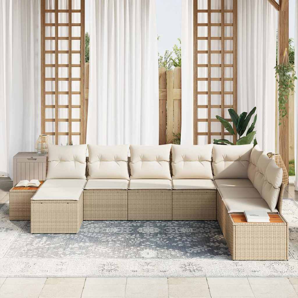 Set Divano da Giardino con cuscino 8 pcs Beige polyrattan