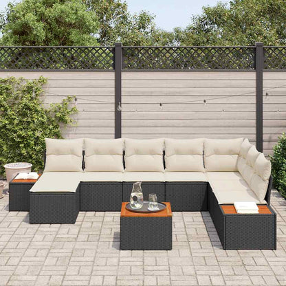 Set Divano da Giardino con cuscino 9 pcs Nero polyrattan