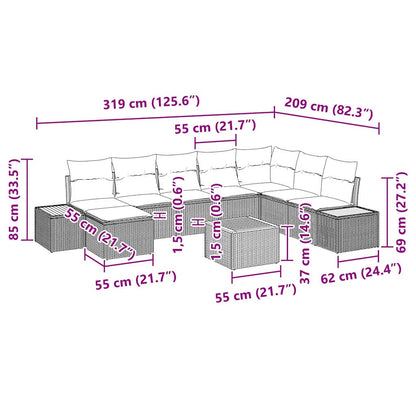 Set Divano da Giardino con cuscino 9 pcs Nero polyrattan