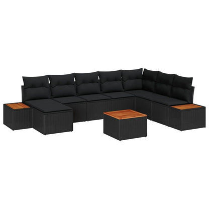 Set Divano da Giardino con cuscino 9 pcs Nero polyrattan