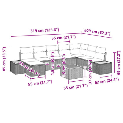 Set Divano da Giardino con cuscino 9 pcs Nero polyrattan