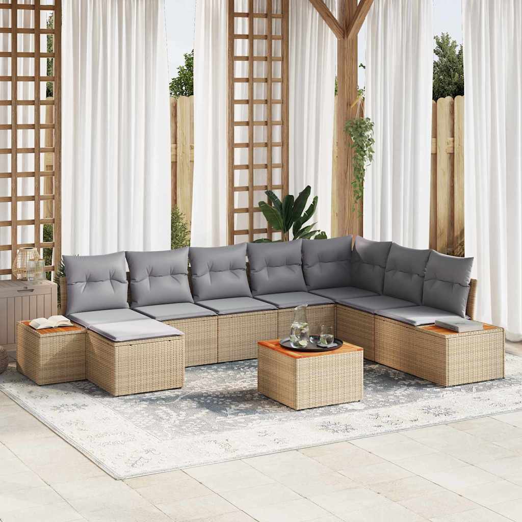 Set Divano da Giardino con cuscino 9 pcs Beige polyrattan