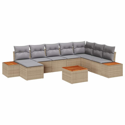 Set Divano da Giardino con cuscino 9 pcs Beige polyrattan