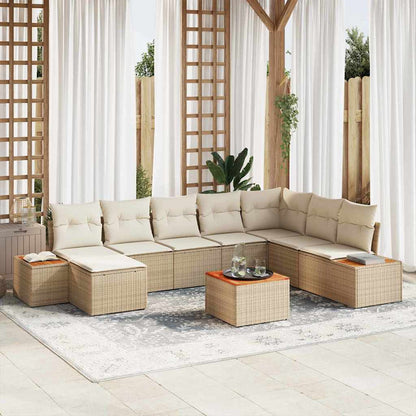 Set Divano da Giardino con cuscino 9 pcs Beige polyrattan