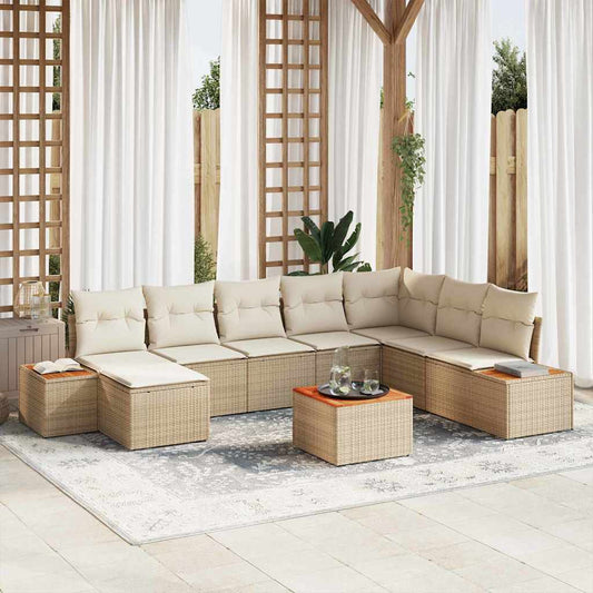Set Divano da Giardino con cuscino 9 pcs Beige polyrattan