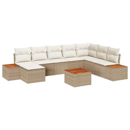 Set Divano da Giardino con cuscino 9 pcs Beige polyrattan