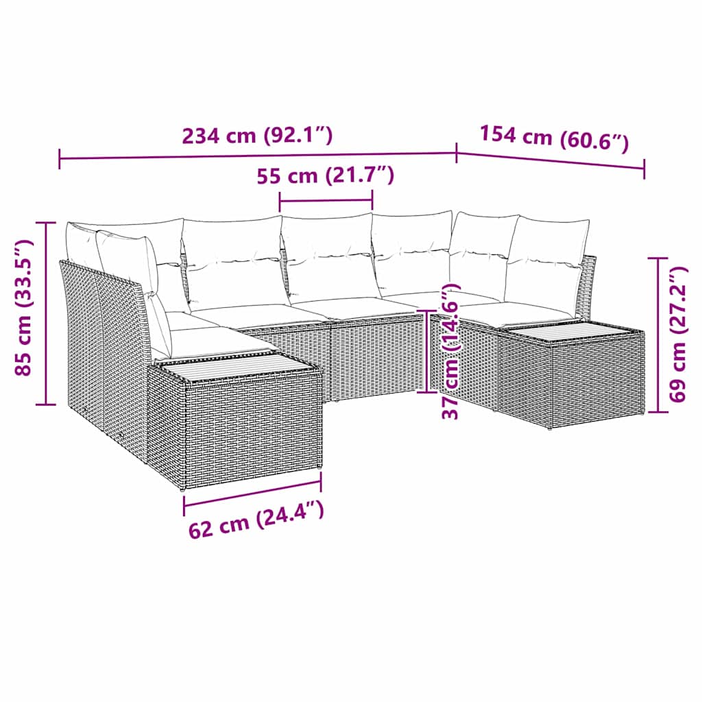 Set Divano da Giardino con cuscino 6 pcs Nero polyrattan