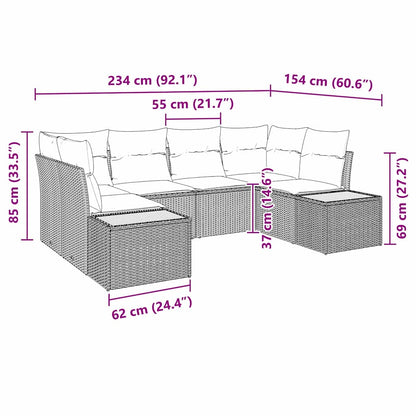 Set Divano da Giardino con cuscino 6 pcs Nero polyrattan