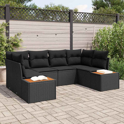 Set Divano da Giardino con cuscino 6 pcs Nero polyrattan