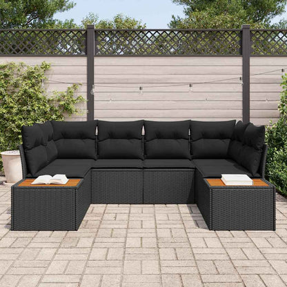 Set Divano da Giardino con cuscino 6 pcs Nero polyrattan
