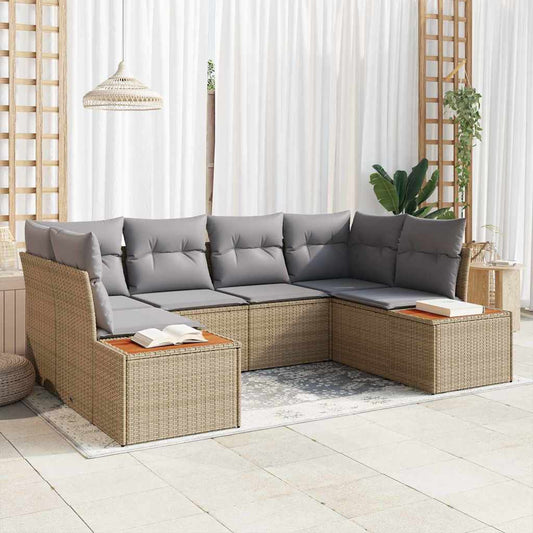 Set Divano da Giardino con cuscino 6 pcs Beige polyrattan