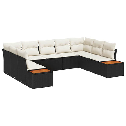 Set Divano da Giardino con cuscino 9 pcs Nero Poly Rattan | homemem39