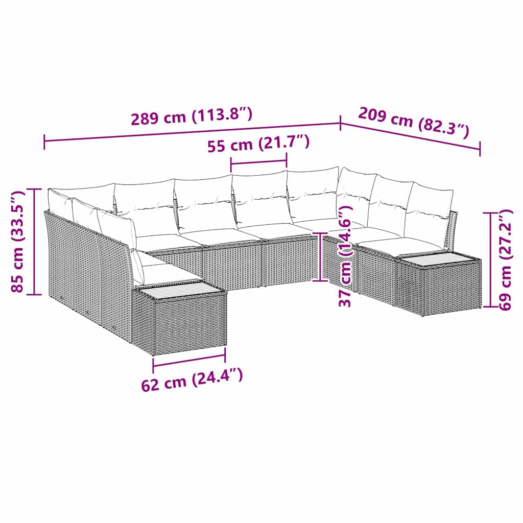 Set Divano da Giardino con cuscino 9 pcs Nero Poly Rattan | homemem39