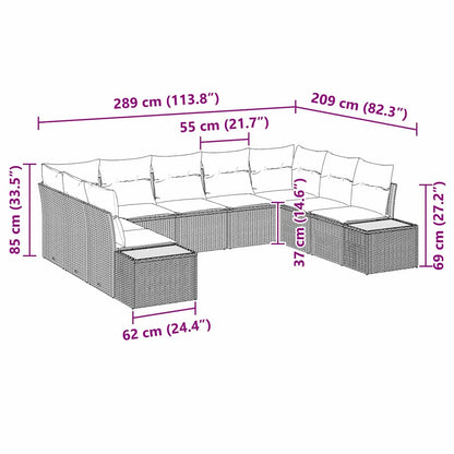 Set Divano da Giardino con cuscino 9 pcs Nero Poly Rattan | homemem39