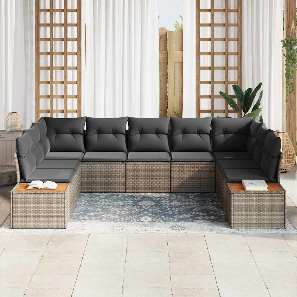 Set Divano da Giardino con cuscino 9 pcs Grigio Poly Rattan | homemem39