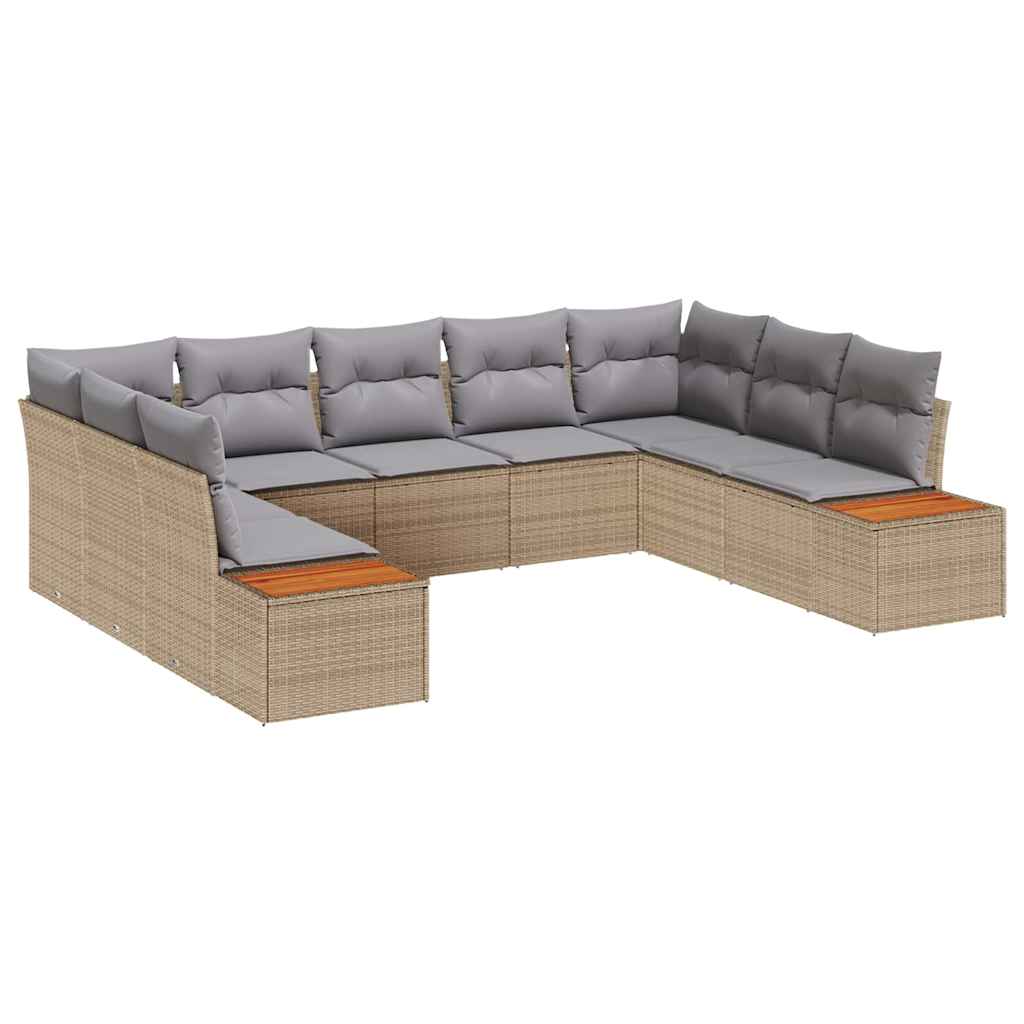 Set Divano da Giardino con cuscino 9 pcs Beige Poly Rattan | homemem39
