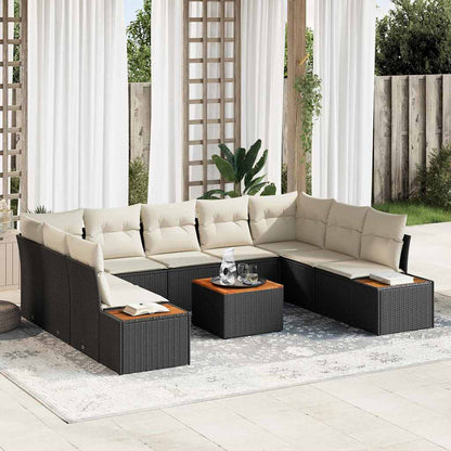 Set Divano da Giardino con cuscino 10 pcs Nero Poly Rattan | homemem39
