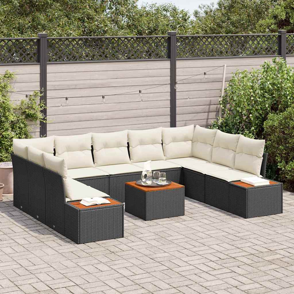 Set Divano da Giardino con cuscino 10 pcs Nero Poly Rattan | homemem39