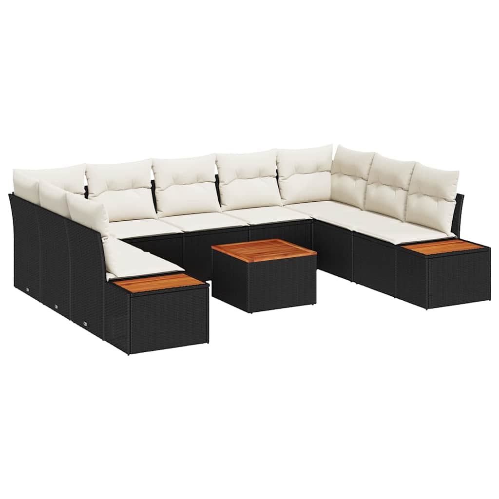 Set Divano da Giardino con cuscino 10 pcs Nero Poly Rattan | homemem39