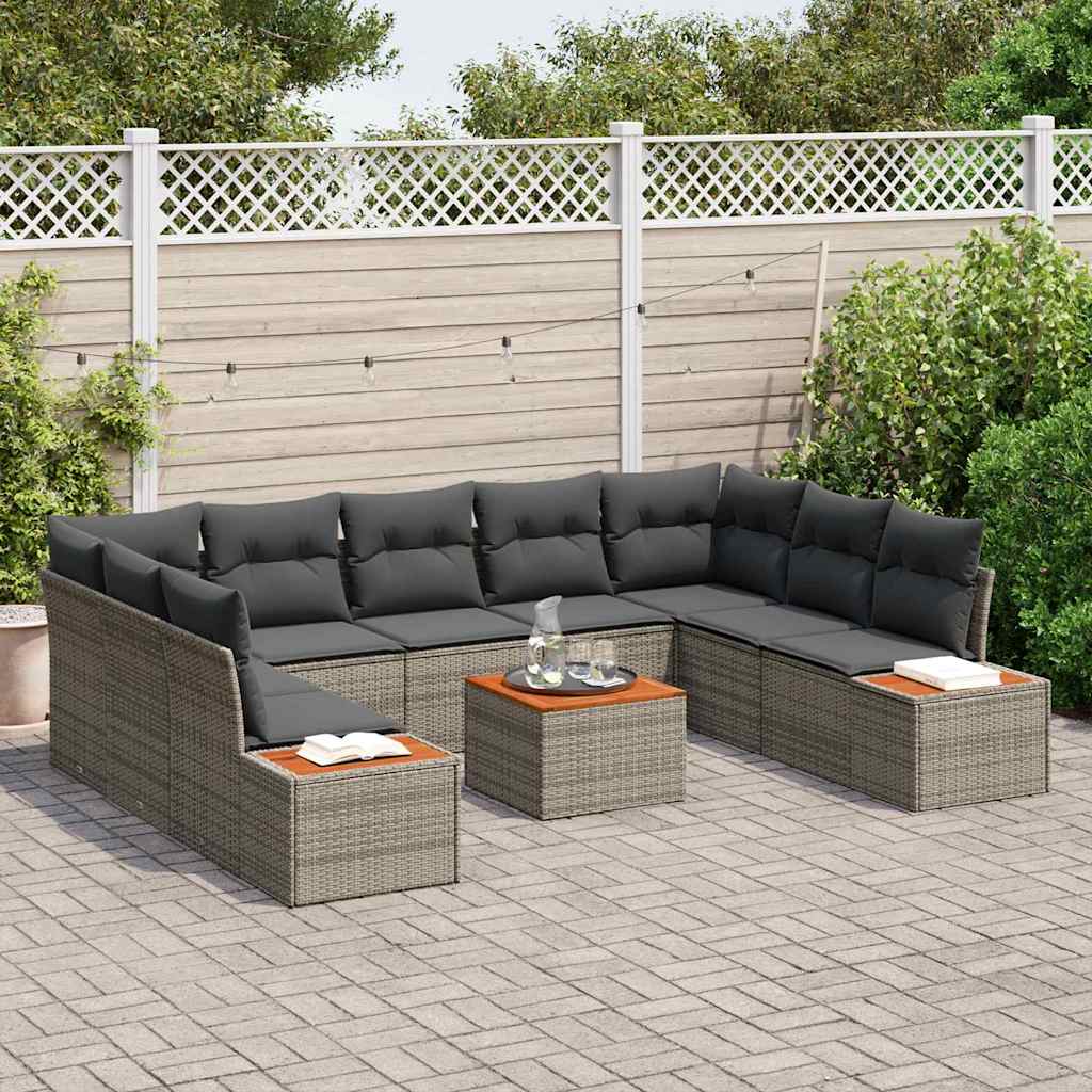 Set Divano da Giardino con cuscino 10 pcs Grigio Poly Rattan | homemem39