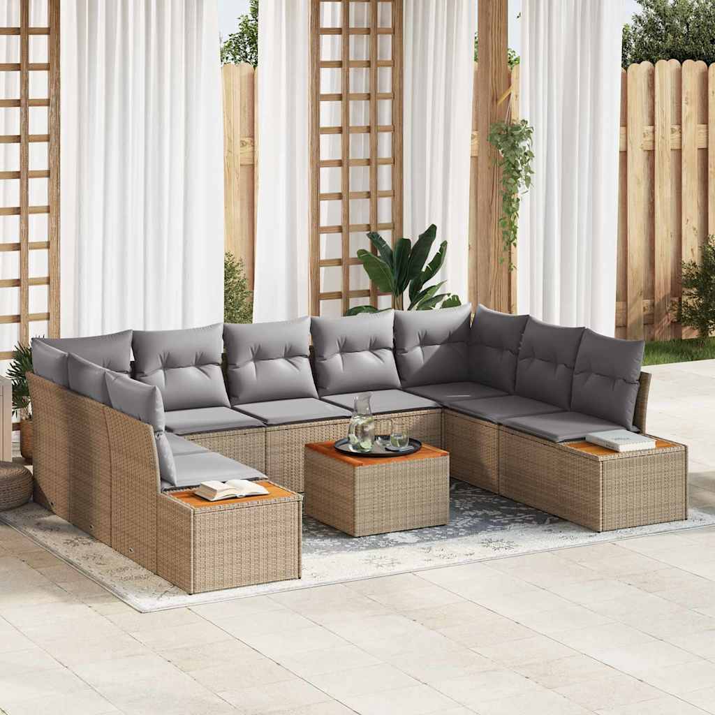 Set Divano da Giardino con cuscino 10 pcs Beige Poly Rattan | homemem39