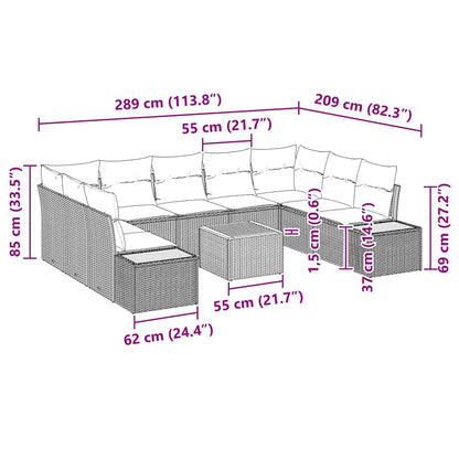 Set Divano da Giardino con cuscino 10 pcs Beige Poly Rattan | homemem39