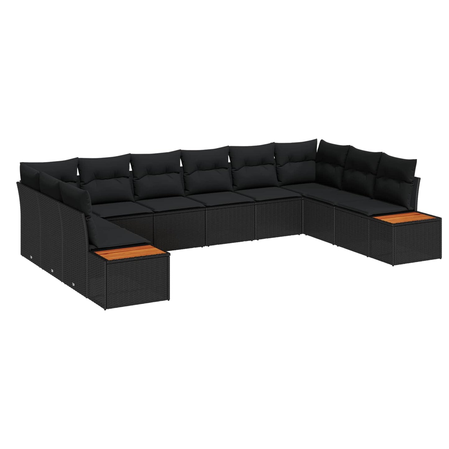 Set Divano da Giardino con cuscino 10 pcs Nero Poly Rattan | homemem39