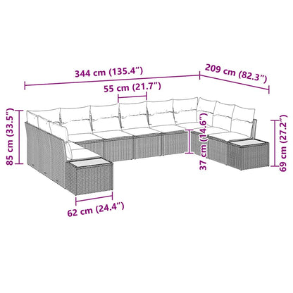 Set Divano da Giardino con cuscino 10 pcs Beige Poly Rattan | homemem39