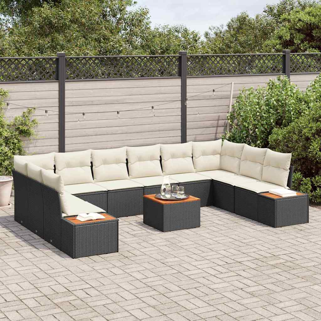Set Divano da Giardino con cuscino 11 pcs Nero Poly Rattan | homemem39