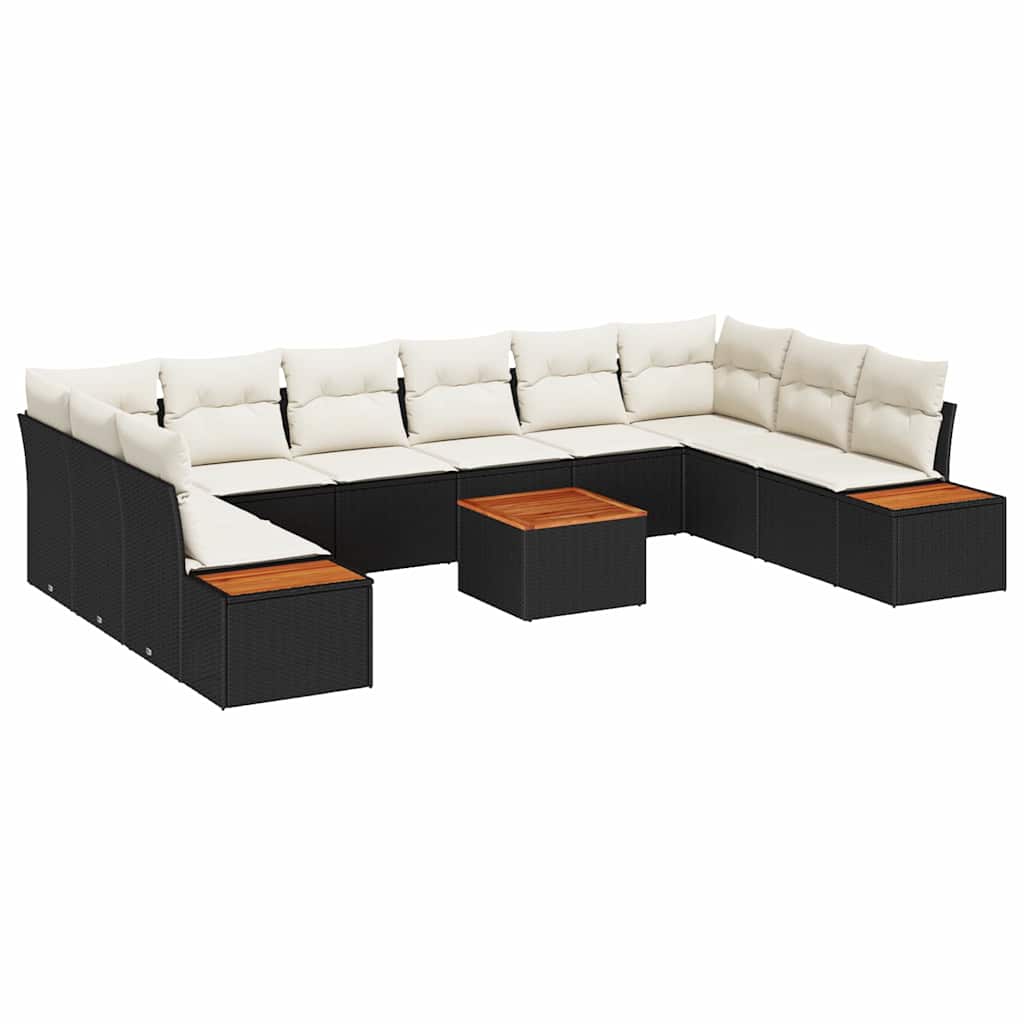 Set Divano da Giardino con cuscino 11 pcs Nero Poly Rattan | homemem39