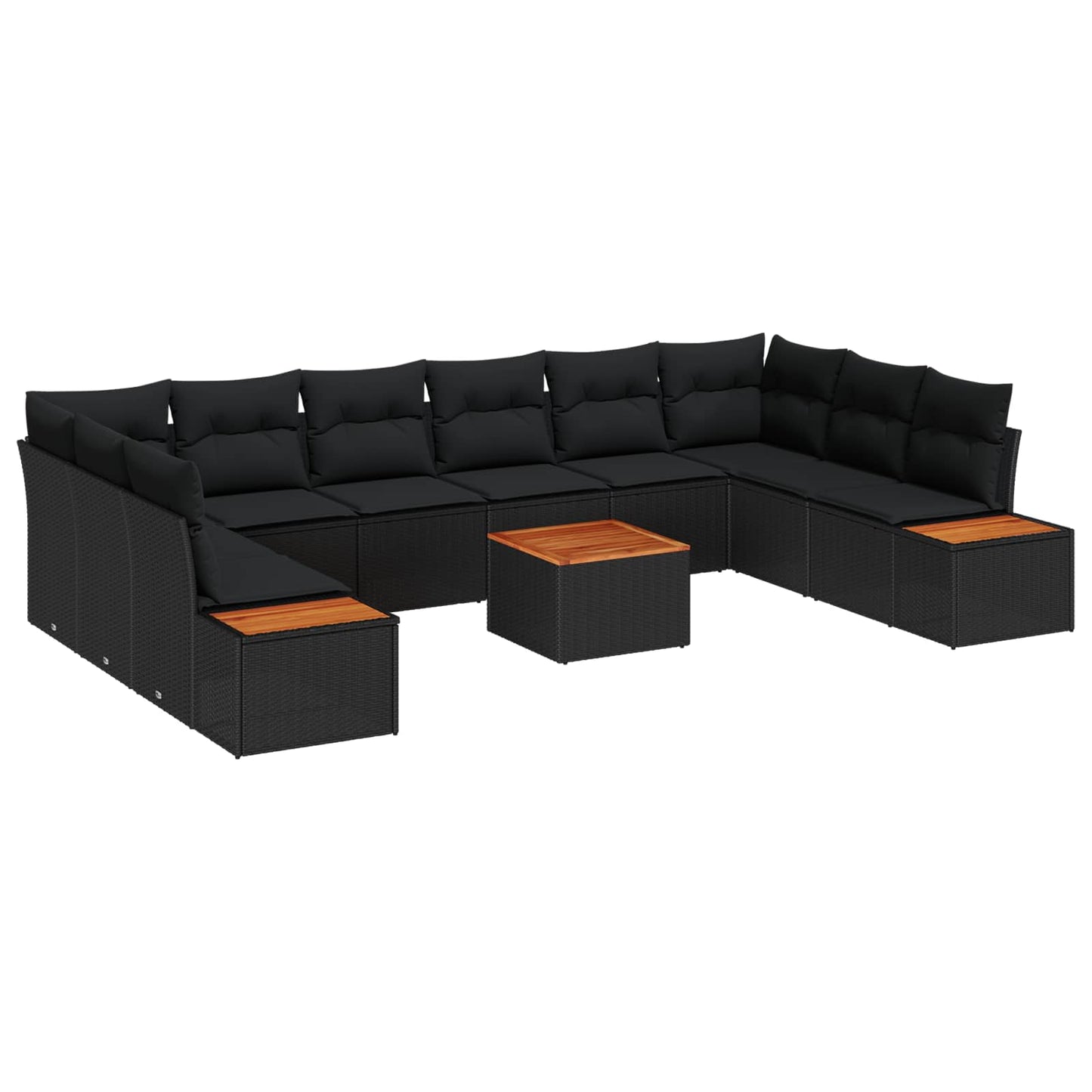 Set Divano da Giardino con cuscino 11 pcs Nero Poly Rattan | homemem39