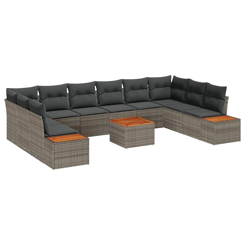 Set Divano da Giardino con cuscino 11 pcs Grigio Poly Rattan | homemem39