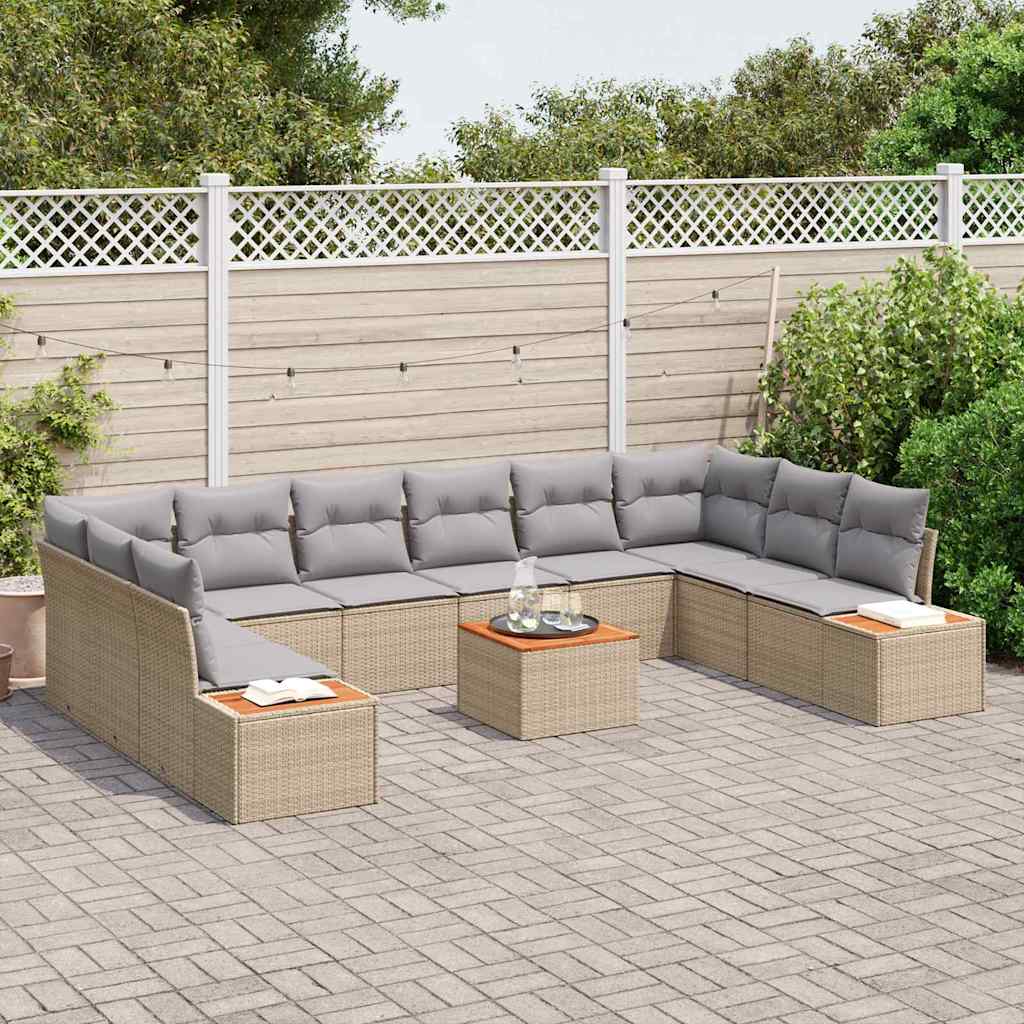 Set Divano da Giardino con cuscino 11 pcs Beige Poly Rattan | homemem39
