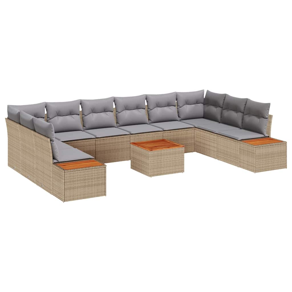 Set Divano da Giardino con cuscino 11 pcs Beige Poly Rattan | homemem39