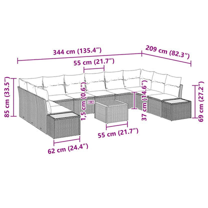 Set Divano da Giardino con cuscino 11 pcs Beige Poly Rattan | homemem39