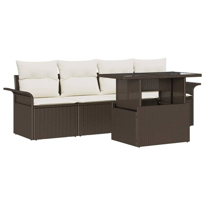 Set Divano da Giardino con cuscino 5 pcs Marrone polyrattan | homemem39