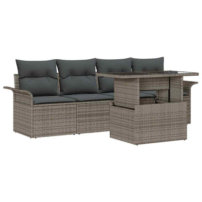Set Divano da Giardino con cuscino 5 pcs Grigio polyrattan | homemem39
