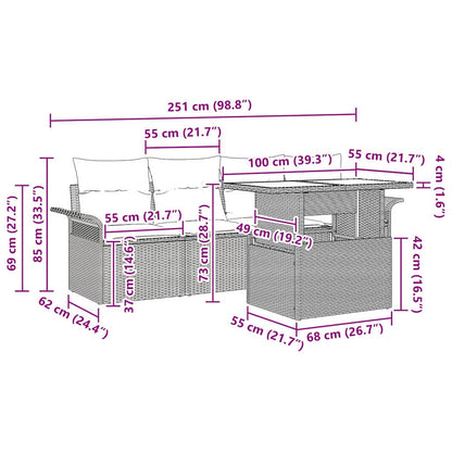 Set Divano da Giardino con cuscino 5 pcs Grigio polyrattan | homemem39
